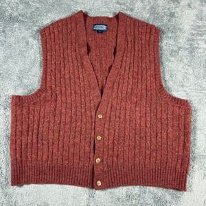 Vintage 90s Lands End Shetland Wool Cardigan Vest Made in Scotland Size XL